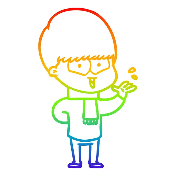 Linea gradiente arcobaleno disegno cartone animato ragazzo felice — Vettoriale Stock