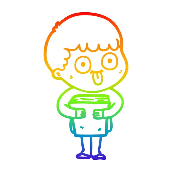 虹のグラデーションライン描画漫画の男を見つめる — ストックベクタ