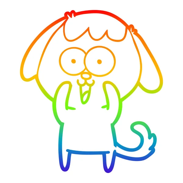 Linea gradiente arcobaleno disegno carino cane dei cartoni animati — Vettoriale Stock