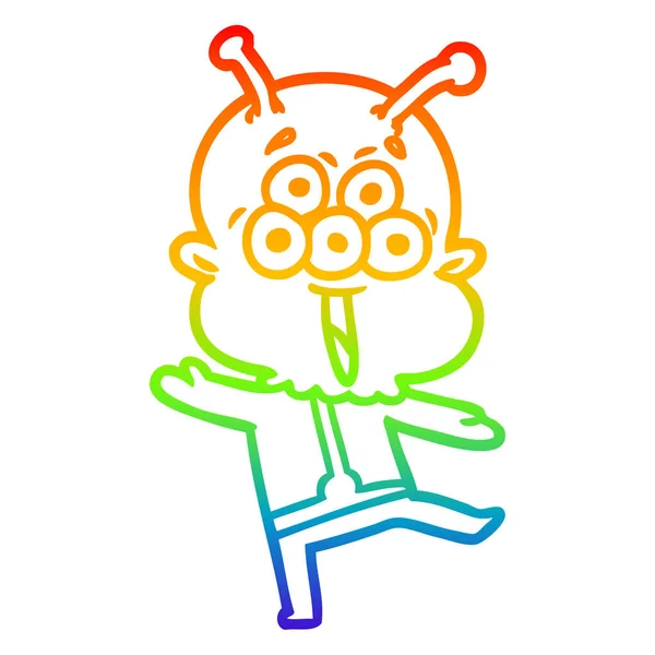 Rainbow gradient ligne dessin heureux dessin animé alien danse — Image vectorielle