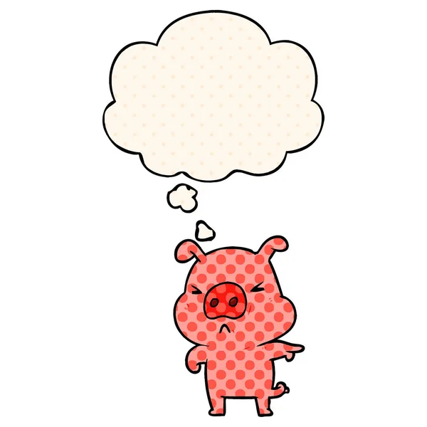 Kreskówka wściekły świnia i myśli bańka w komiksowym stylu — Wektor stockowy