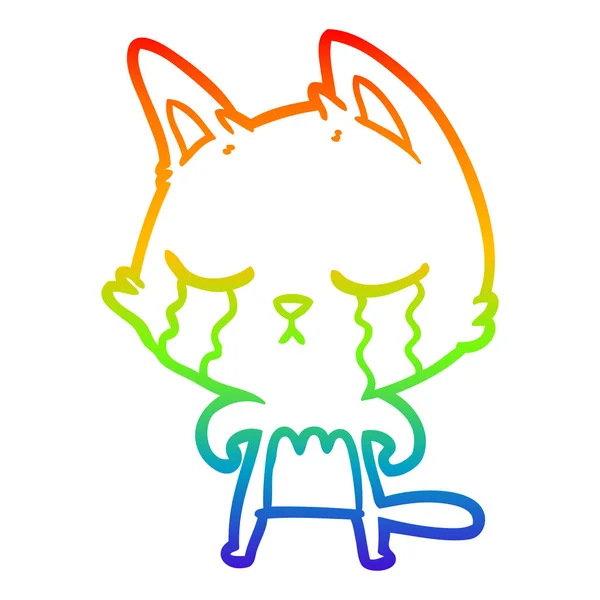 Regenboog gradiënt lijntekening huilen cartoon kat — Stockvector
