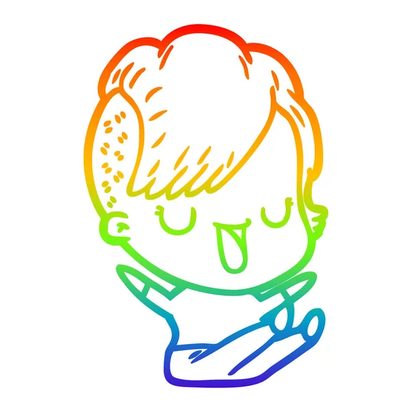 Regenboog gradiënt lijntekening schattig cartoon meisje met hipster Hai — Stockvector