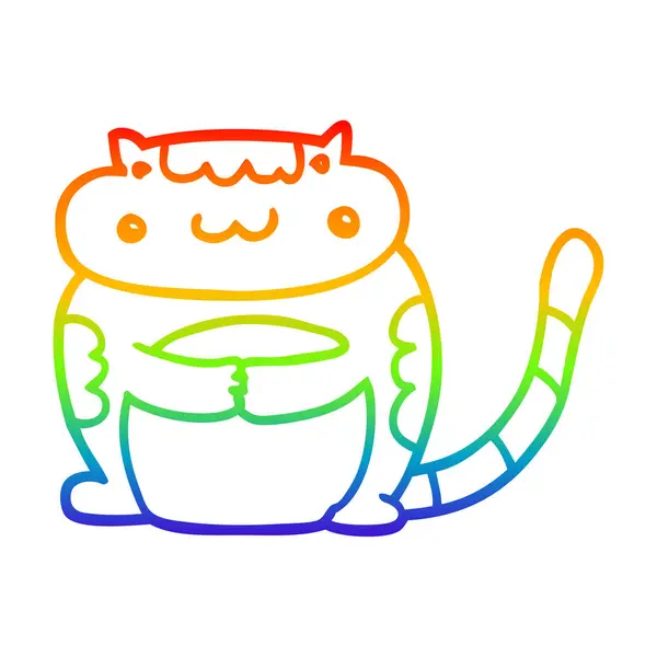 무지개 그라데이션 라인 그리기 귀여운 만화 고양이 — 스톡 벡터