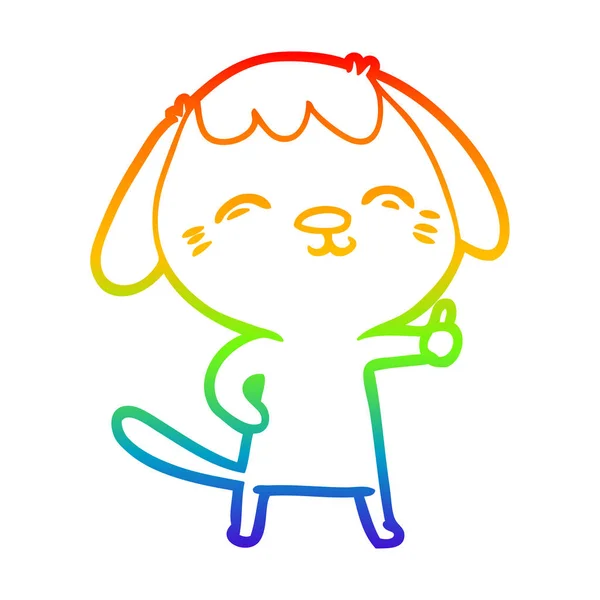 Arco-íris linha gradiente desenho feliz cartoon cão dando polegares para cima —  Vetores de Stock