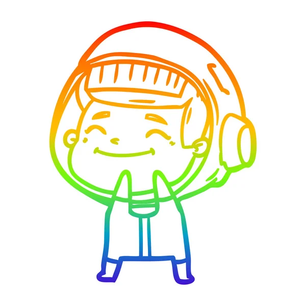 Regenboog gradiënt lijntekening gelukkig cartoon astronaut — Stockvector