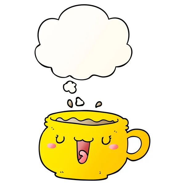 Roztomilý kreslený šálek kávy a myšlenková bublina v plynulém gradientu — Stockový vektor