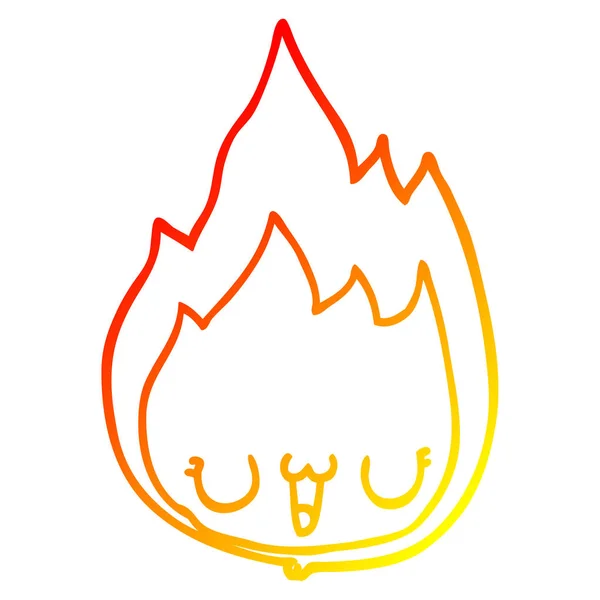 Chaud gradient ligne dessin dessin dessin animé flamme avec visage — Image vectorielle