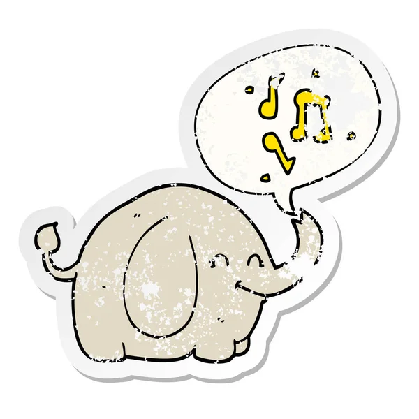 Cartoon getromp olifant en toespraak bubble noodlijdende sticker — Stockvector
