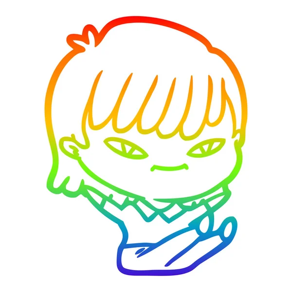 Arco iris gradiente línea dibujo dibujos animados mujer — Vector de stock