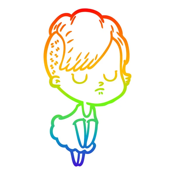 Regenboog gradiënt lijntekening cartoon vrouw — Stockvector