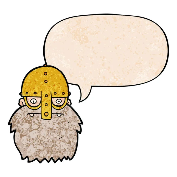 Dessin animé viking visage et bulle de parole dans le style de texture rétro — Image vectorielle