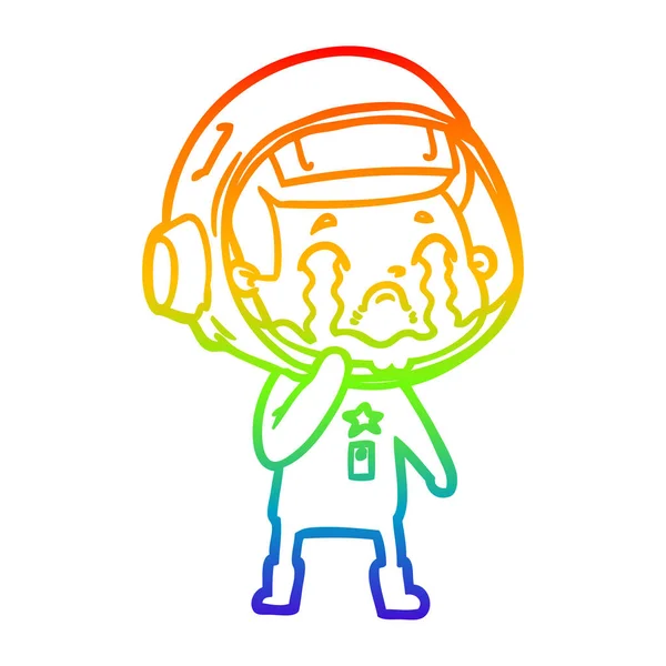 Ουράνιο τόξο γραμμή ντεγκραντέ σχέδιο καρτούν κλάμα αστροναύτης — Διανυσματικό Αρχείο
