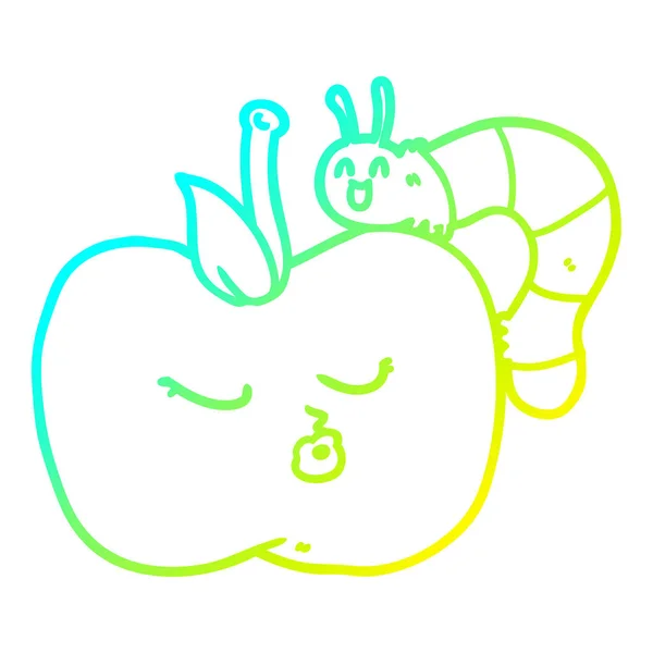 Linha gradiente frio desenho cartoon bonito maçã e bug — Vetor de Stock