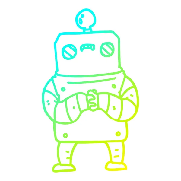 Línea de gradiente frío dibujo robot de dibujos animados — Vector de stock