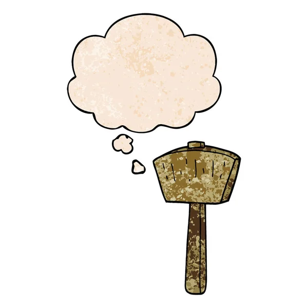 Cartoon Mallet en gedachte bubble in grunge textuur patroon styl — Stockvector