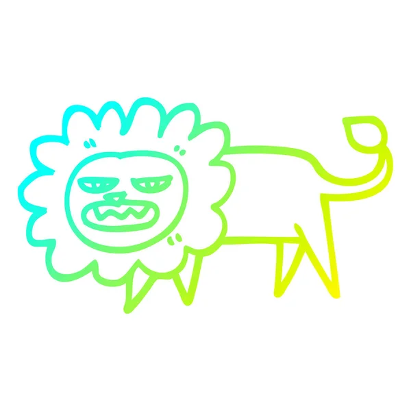 冷たいグラデーションライン描画漫画怒っているライオン — ストックベクタ