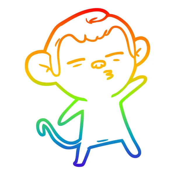 Rainbow gradient ligne dessin dessin animé singe suspect — Image vectorielle