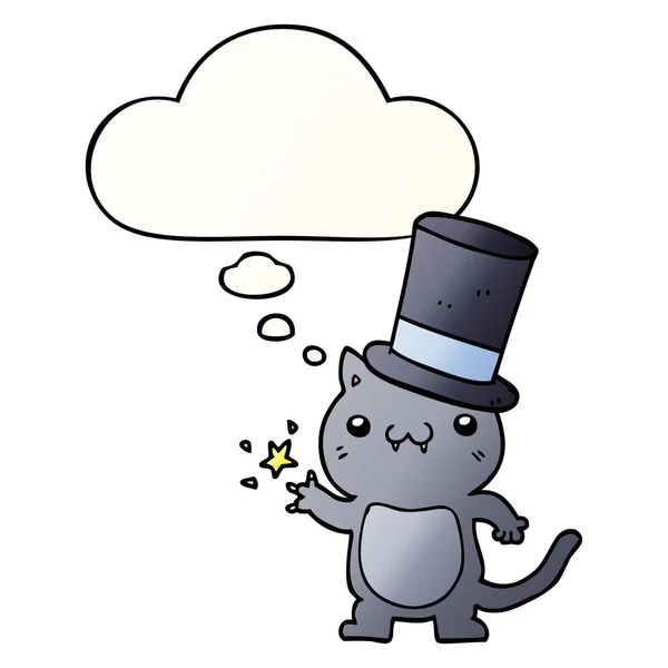 Cartoon-Katze mit Zylinder und Gedankenblase in glattem Gradien — Stockvektor
