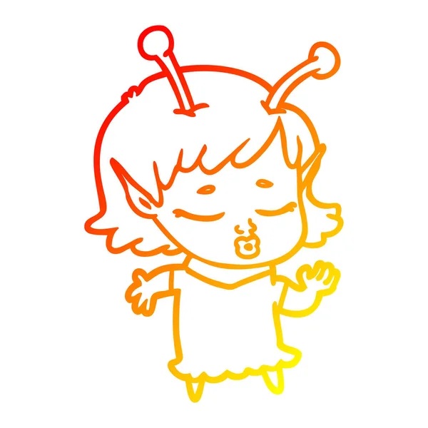 Linha gradiente quente desenho bonito alienígena menina desenhos animados —  Vetores de Stock