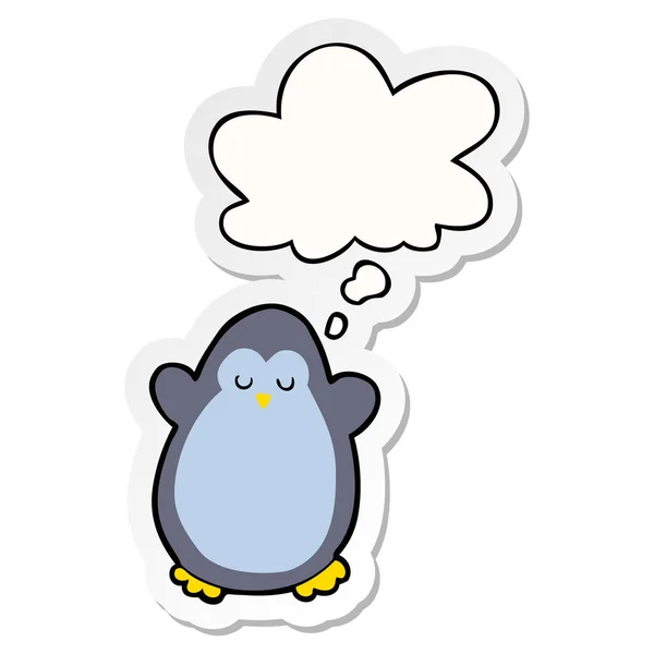 Cartoon penguin and thought bubble as a printed sticker — Stock Vector