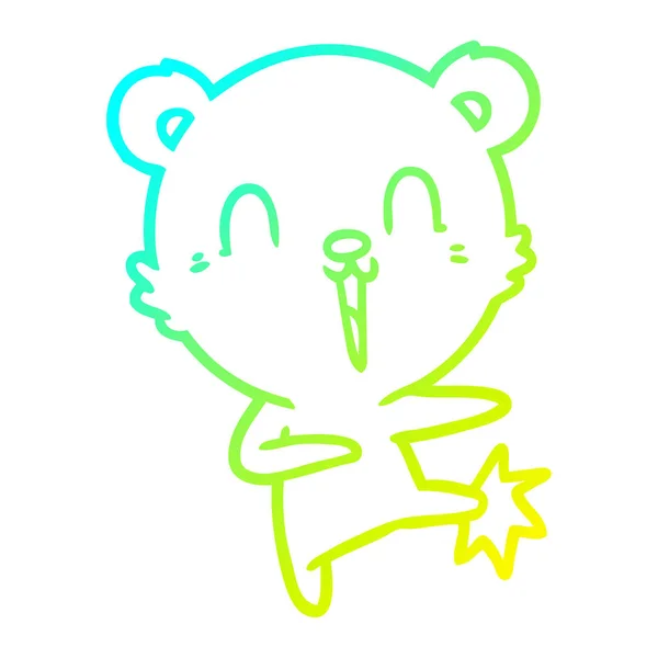 Kall gradient linje ritning Happy Cartoon isbjörn sparkar — Stock vektor
