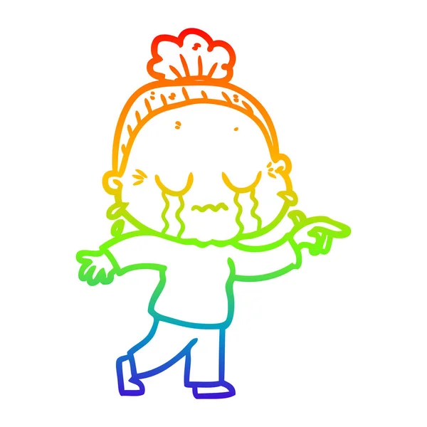 Rainbow gradient ligne dessin dessin animé pleurer vieille dame — Image vectorielle
