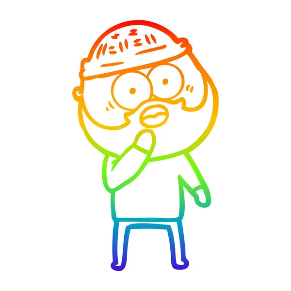 Rainbow gradient line drawing shocked bearded man — Stock Vector