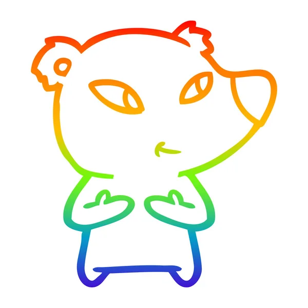 Rainbow gradient ligne dessin mignon dessin animé ours — Image vectorielle
