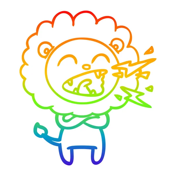 Arco-íris linha gradiente desenho desenhos animados rugindo leão —  Vetores de Stock