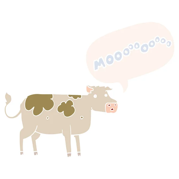 Kreskówka krowa i bańka mowy w stylu retro — Wektor stockowy