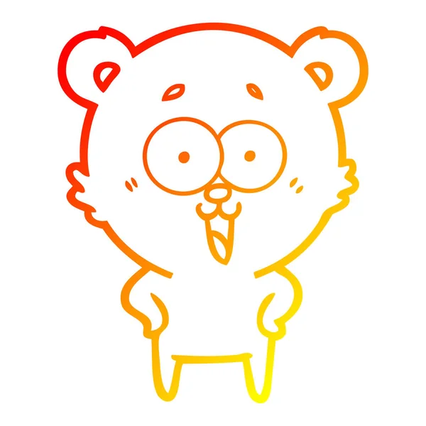 Warm gradient line drawing laughing teddy  bear cartoon — Stock Vector