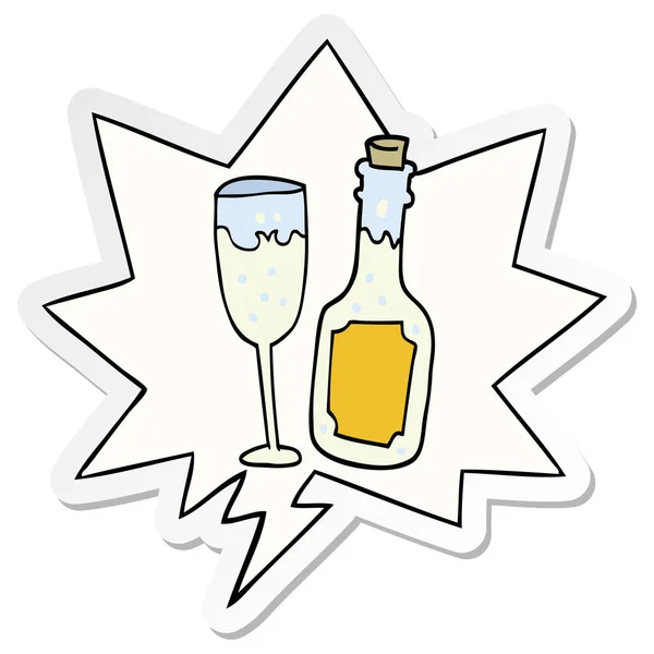 Kreslená nálepka na šampaňské a na sklo a řeč — Stockový vektor