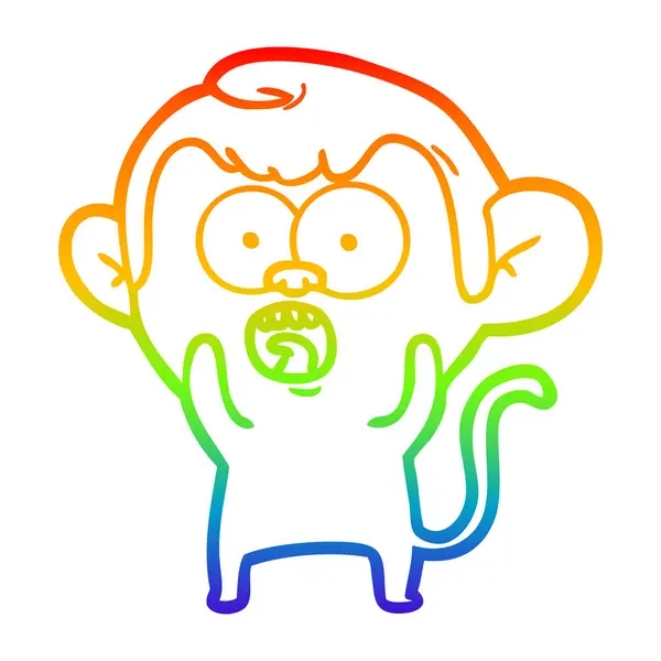 Arco iris gradiente línea dibujo dibujos animados impactado mono — Vector de stock