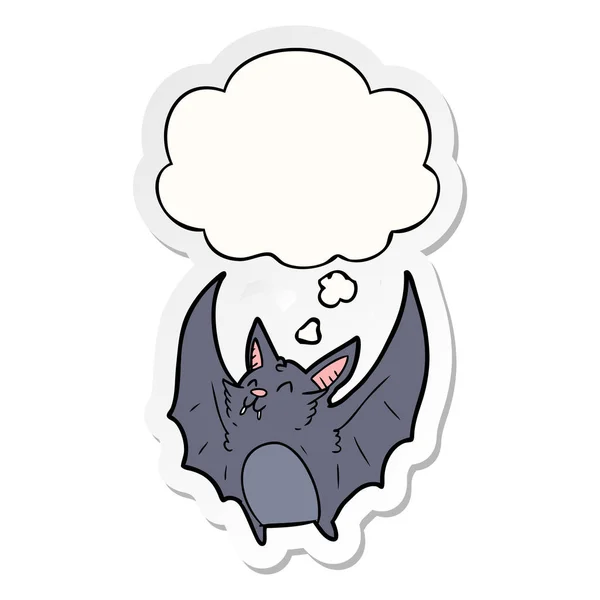 Desenho animado halloween morcego e pensamento bolha como um adesivo impresso —  Vetores de Stock