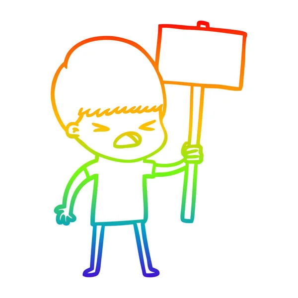 Linea gradiente arcobaleno disegno cartone animato uomo stressato — Vettoriale Stock
