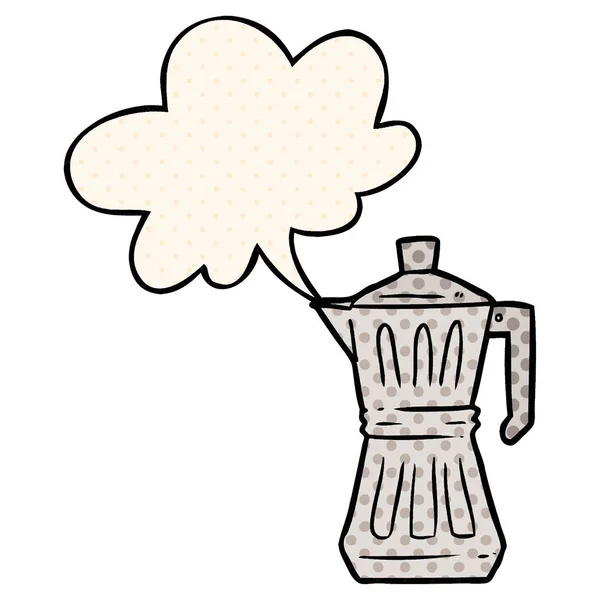 Macchina da caffè espresso cartone animato e bolla vocale in stile fumetto — Vettoriale Stock