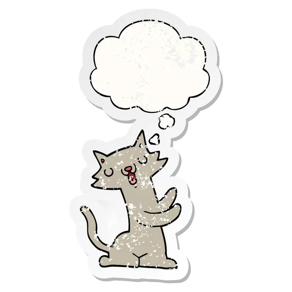 Мультяшний кіт і думала бульбашка як засмучена наклейка — стоковий вектор