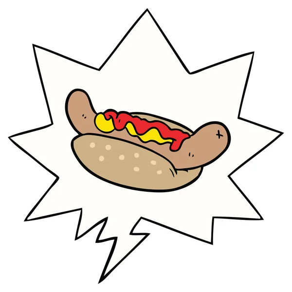Desenho animado fresco saboroso cachorro-quente e bolha de fala — Vetor de Stock