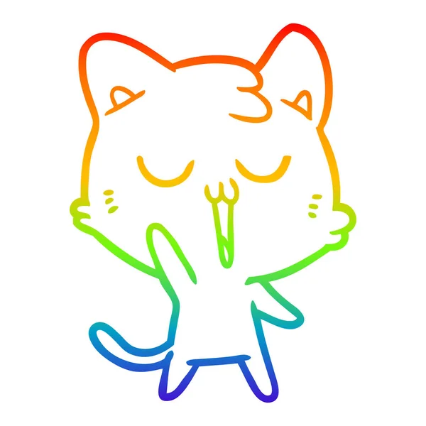 Regenbogen Gradienten Linie Zeichnung Cartoon Katze singen — Stockvektor