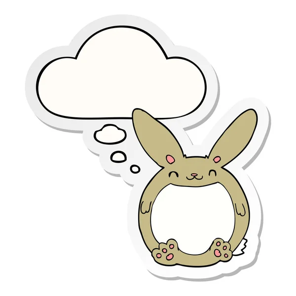 Coniglio cartone animato e bolla pensiero come adesivo stampato — Vettoriale Stock