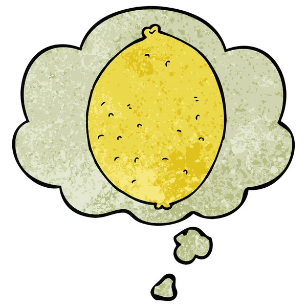 Мультяшный лимон и мыслепузырь в стиле гранж текстуры — стоковый вектор