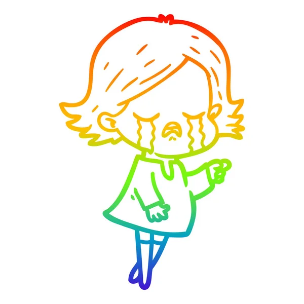 Arco-íris linha gradiente desenho cartoon menina chorando — Vetor de Stock