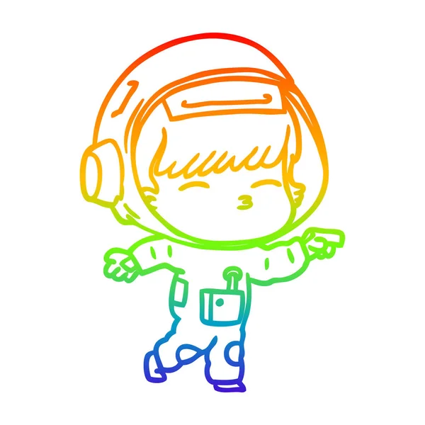 Regenboog gradiënt lijntekening cartoon Curious astronaut — Stockvector