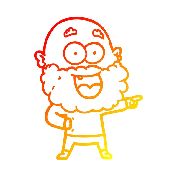 Linha gradiente quente desenho cartoon louco homem feliz com barba —  Vetores de Stock