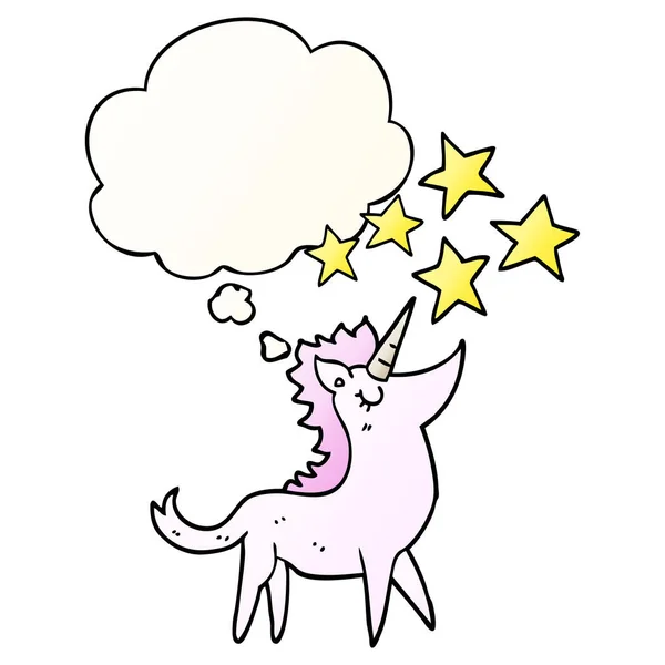 Licorne dessin animé et bulle de pensée dans un style dégradé lisse — Image vectorielle