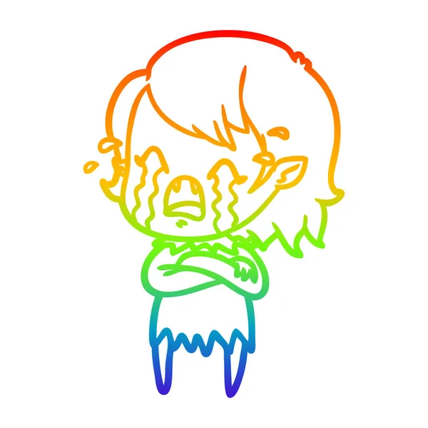 Regenboog gradiënt lijntekening cartoon huilen vampier meisje — Stockvector