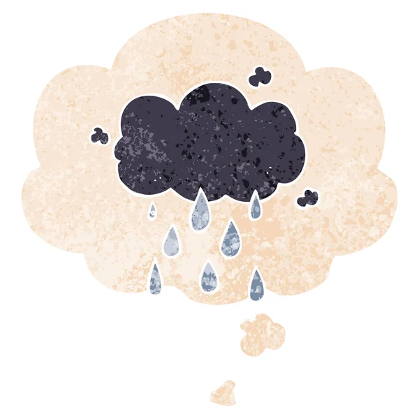 Cartoon cloud raining and thought bubble in retro textured style — Stock Vector