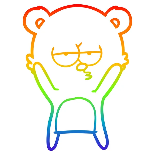 Arco iris gradiente línea dibujo aburrido oso dibujos animados — Archivo Imágenes Vectoriales