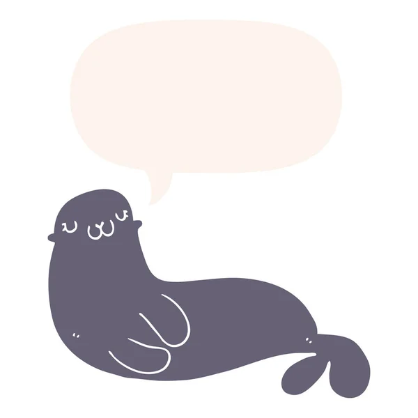 Симпатичный мультяшный тюлень и пузырь речи в стиле ретро — стоковый вектор